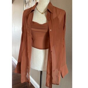 Women's Orange Cowl Neck & button down top set